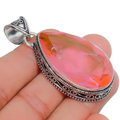 925 Sterling Silver Orange Morganite Gemstone Handmade  Jewelry Birthday Pendant • $11.10