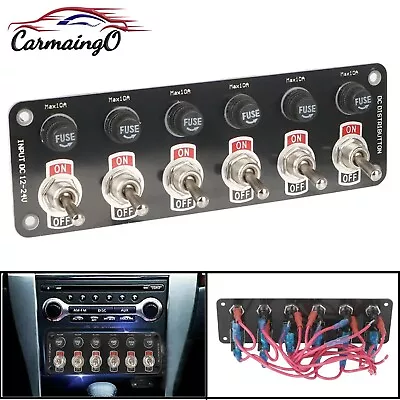 6 Gang Metal Rocker Switch Panel Circuit Breaker Fuse Box For Car Marine Boat • $25.99