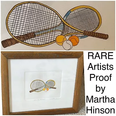 Rare Martha Hinson ARTISTS PROOF Signed Framed “It’s A Racket” Vintage Etching • $80