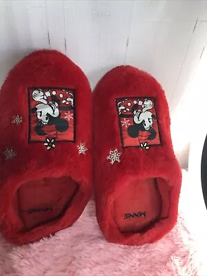 Womens Size Large 7/8 Minnie Mouse Red Slippers Good Condition Red Color • $18