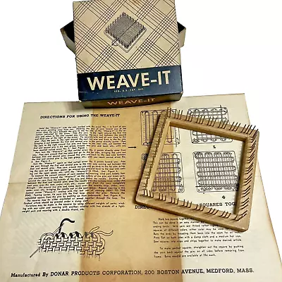 Vintage 1950s Weave It 4x4 Wooden Loom With Box Pamphlet Instructions • $24.99