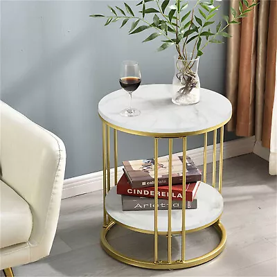 $85.91 • Buy Metal Round Side End Table W/ Storage Shelf White Marble Coffee Table Nightstand