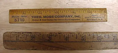 Antique UNUSED 6  Wood Advertising Ruler4 Digit Phone #Theo Moss Co. N.Y. NRMT • $11.49