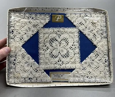 Vintage Irish Linen Tray Cloth & 6 Irish Lace Mats Boxed By Phelans • $18.74