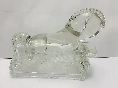 Vtg L.E. Smith Art Deco Glass Jumping Horse MCM BOOKEND DOOR Stop Figurine 10 X7 • $30