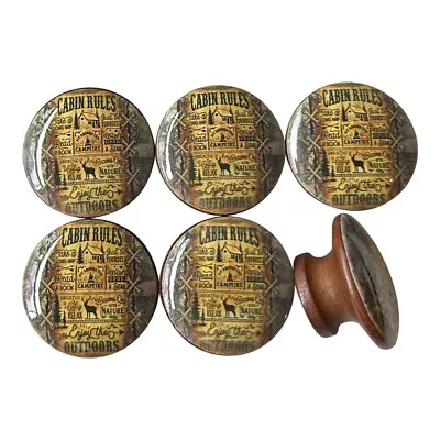 Set Of 6 Cabin Rules Wood Cabinet Knobs Drawer Pulls Rustic Cabin Decor • $28