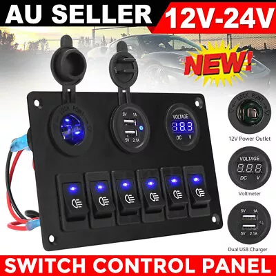 6 Gang 12V Switch Panel Control USB ON-OFF LED Rocker Toggle For Car Boat Marine • $40.13