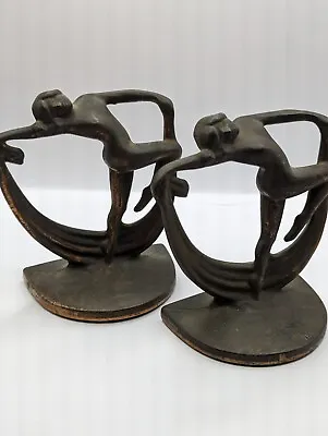 Art Deco Dancing Female Book Ends Sculpture Set Of 2 • £63.28