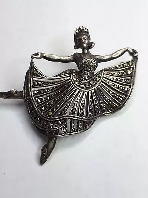 Vintage Silver Ballerina Marcasite Brooch • $39