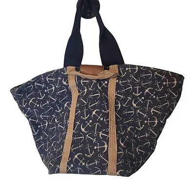 Unbranded Large Nautical Bag Navy Blue Anchors Sailor Canvas W/ Twine Handle • $10.47