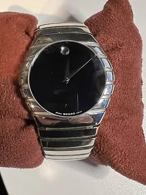 Movado RIVELI Men's Watch Black Museum Dial Stainless Steel Bracelet Rare • $775