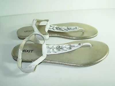 WOMENS WHITE RHINESTONE MIXIT FLIP FLOPS THONGS SANDALS FLATS Shoes SIZE 9 M • $13.99