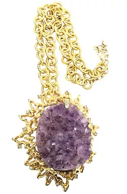 Rare Jomaz Goldtone Amethyst Statement Brooch Necklace Joseph Mazer • $450