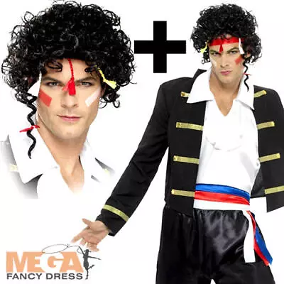 80's New Romantic + Wig Mens Fancy Dress Adam Ant Celebrity 1980s Adults Costume • £34.99