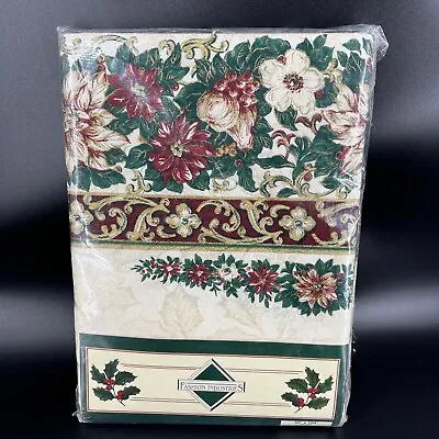 NOS Fashion Industries Venetian Holiday Oblong Christmas Tablecloth Poinsettia • $19.99