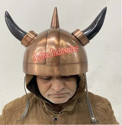 Medieval Copper Antique Viking Warrior Helmet With Horns Coplay Theater Party. • $79.20