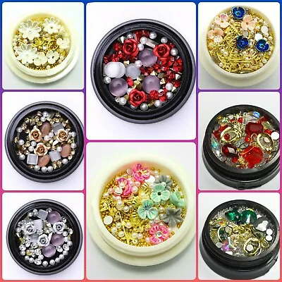 UK - 3D Nail Art Decoration Pots Charms Gems Flowers Decals Rhinestone Sticker • £3.19