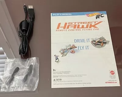 Hot Wheels Street Hawk Remote Control Flying Car Pilot Manual Propeller USB Cord • $9.99