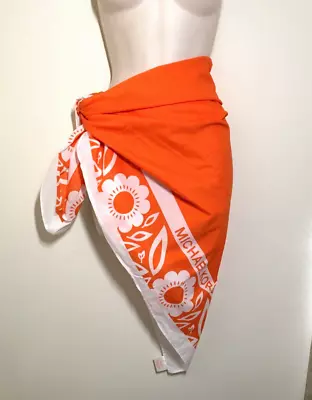 Michael Kors Hawaii Island Sarong Scarf Beach Wrap Orange White Cotton 42 X 50  • $15