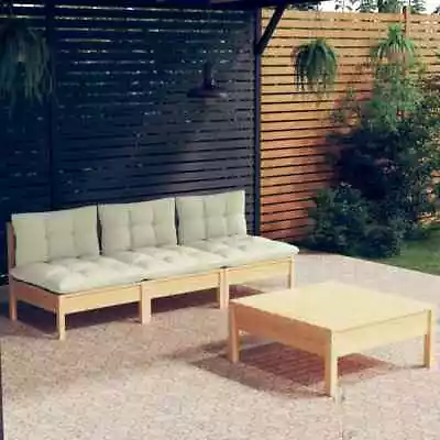 VidaXL 4 Piece Garden Lounge Set With Cream Cushions Pinewood • $585.42