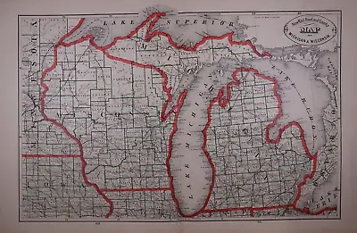 Old 1884 WISCONSIN - MICHIGAN ~ Authentic Atlas Map (14x21) ~ Free S&H -#P151 • $20.68