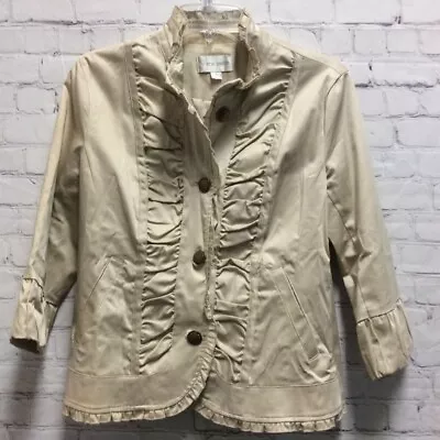 Erin London Womens Jacket Solid Beige Button Front 3/4 Sleeve Bell Cuffs S • $6.20