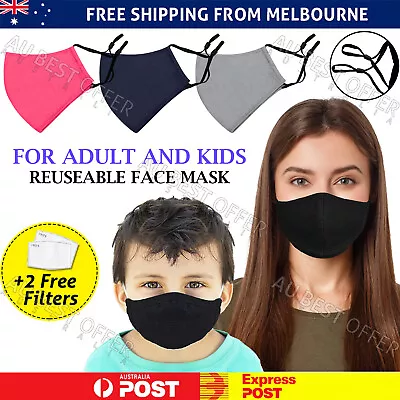 Reusable Face Mask Washable Unisex Anti Pollution Hay Fever Cotton +2 Filters AU • $4.47