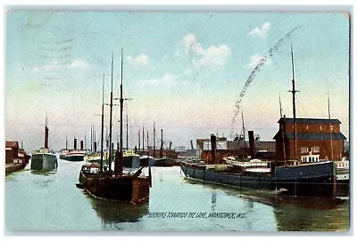 1909 Steamer Ship Looking Towards Lake Manitowoc Wisconsin WI Vintage Postcard • $14.98