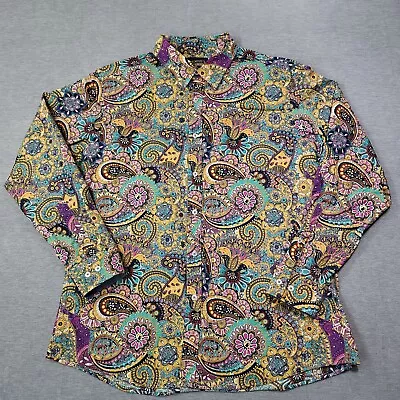 Cremieux Premium Denim Shirt Mens XL Colorful Paisley Floral Long Sleeve Stretch • $29.99