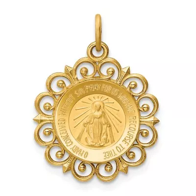 14k Yellow Gold Filigree Miraculous Medal Pendant 19mm (3/4 Inch) • $417.98