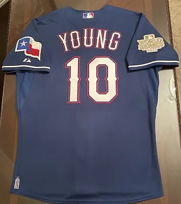 2011 WS Michael Young #10 Texas Rangers Authentic On-Field Majestic Jersey 44/L • $249.99