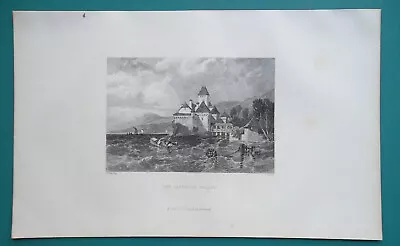 SWITZERLAND Chateau Castle Chillon - C1860 Antique Print Engraving • $22