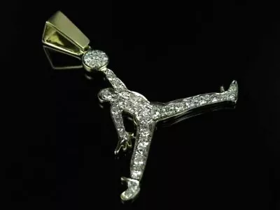 Round Simulated Diamond Jump Man Jordan Charm Pendant In 14K Yellow Gold Plated • $144.99