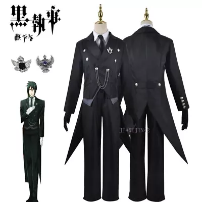 Black Butler Sebastian Cosplay Costume Uniform Suit Swallow-tailed Coat Full Set • $67.41