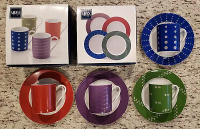 Mikasa Fine China CHEERS L3181-L3184 Set 4 Cups 4 Plates BLUEGREENPURPLERED • $59.99