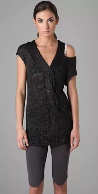 VPL Open-Knit V-Neck Sleeveless Off Shoulder Sweater In Shiny Black Size P(XS) • $59.99
