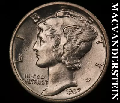 1937-D Mercury Dime - FSB - Scarce  Uncirculated  Lustrous  #U3634 • $14