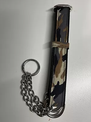 Martingale Half Check Choke Chain Dog Collar In Brown Camouflage Design • £7.15