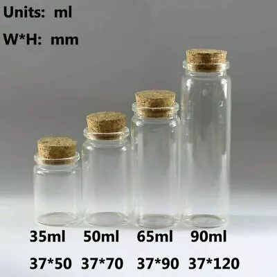 35ML/50ML/65ML/90ML Empty Sample Vials Clear Glass Bottles With Corks Jars • $68.20