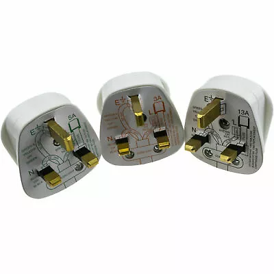 Rewireable 3 Pin UK Mains Power Plug Fitted With 3A/5A/13A Amp Fuse White • £5.36