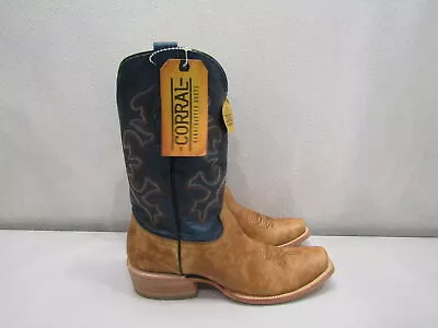 Corral Men's US 9.5 Embroidered Sand & Navy Blue Horseman Toe Boot A4378 • $24.99