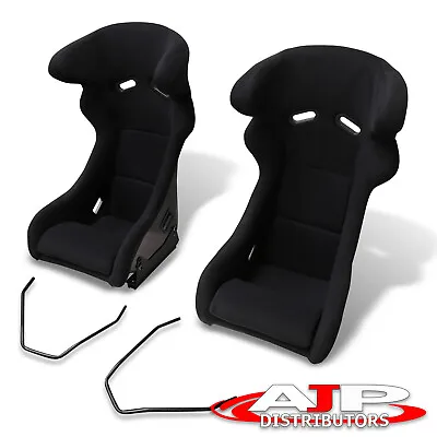 2X Universal Fix Racing Bucket Seats Pro R Profi SPG Style W/ Head Support Black • $344.99