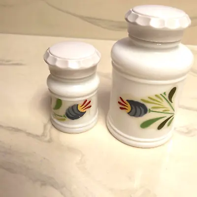 $10 • Buy Vintage Milk Glass Spice Jars 2 With Decals