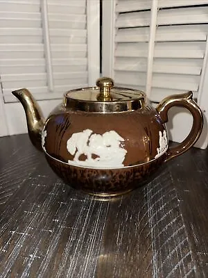 Vintage Gibsons Staffordshire Teapot Porcelain Brown & White With Gold Trim • $25