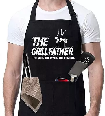 ZOORON Funny Black Chef Aprons For Men Adjustable BBQ Kitchen Cooking Aprons ... • $17.23