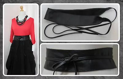 Bnwt Quirky Lagenlook Genuine Leather Black Italian Obi Sash Belt • £24.99