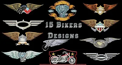 Machine Embroidery Designs - 15 Bikers Embroidery Designs - Pes Dst Jef Formats • £4.99