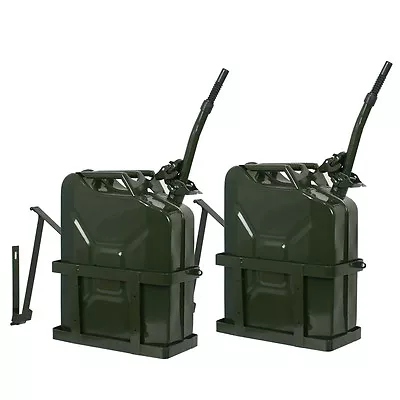 2 PCS 5 Gal Army Backup Jerry Can Gasoline  Can Metal Tank Emergency + Holder • $87.58