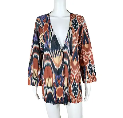 DRIES VAN NOTEN Cardigan Ozbek Cotton & Linen Ikat Print Size Large Women's NTSF • $107.99