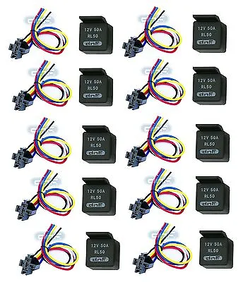 $20.97 • Buy 10 Pair 50 Amp 12v Bosch Style Relay & Harness Socket Spdt + 100% Copper Wires